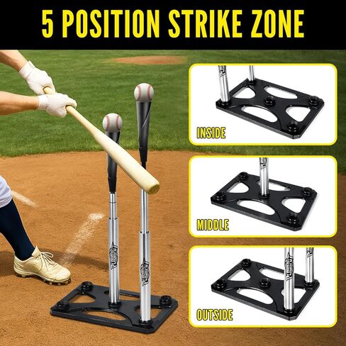 5 Position Batting Tee,Hitting Tee Height Adjustable 24-46 Inch Baseball Tee with 2 Rubber Top,Aluminum Pole,Metal Base Softball Tee for All Players Practice Inside, Middle,Outside in Kuwait