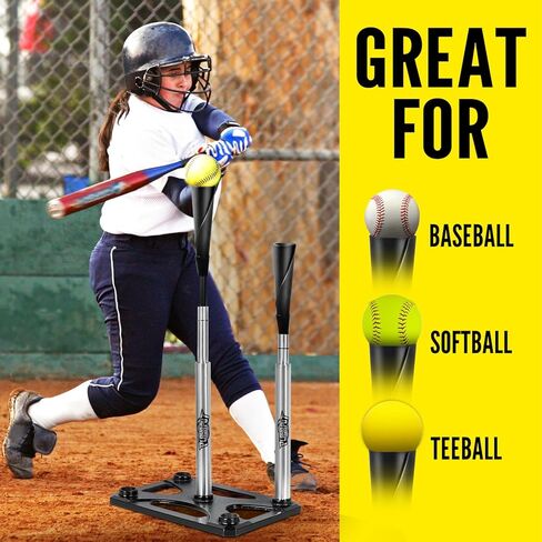 5 Position Batting Tee,Hitting Tee Height Adjustable 24-46 Inch Baseball Tee with 2 Rubber Top,Aluminum Pole,Metal Base Softball Tee for All Players Practice Inside, Middle,Outside in Kuwait