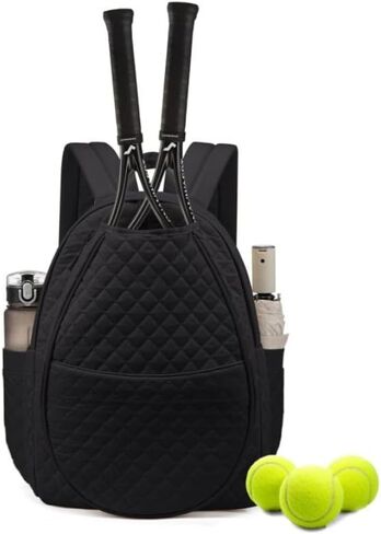Tennis Racket Backpack, Quilted Sports Bag with Large Capacity, Black in Saudi Arabia