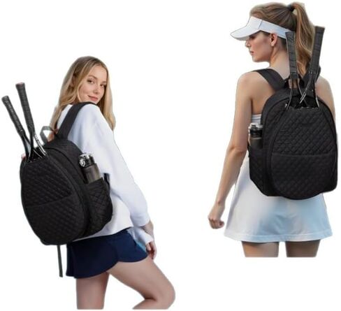 Tennis Racket Backpack, Quilted Sports Bag with Large Capacity, Black in Saudi Arabia
