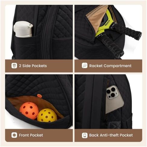 Tennis Racket Backpack, Quilted Sports Bag with Large Capacity, Black in Saudi Arabia