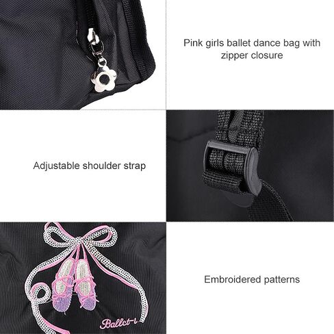 Girls ballet backpack, kids dance sports bag with large capacity and adjustable straps, for ballet dance basketball (Black sequin dance shoes) in Saudi Arabia