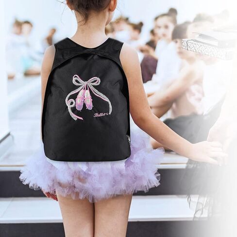 Girls ballet backpack, kids dance sports bag with large capacity and adjustable straps, for ballet dance basketball (Black sequin dance shoes) in Saudi Arabia