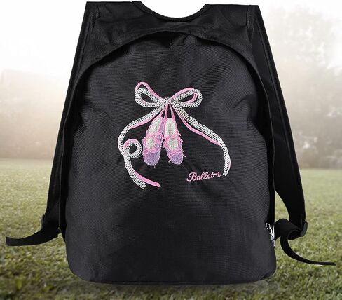 Girls ballet backpack, kids dance sports bag with large capacity and adjustable straps, for ballet dance basketball (Black sequin dance shoes) in Saudi Arabia