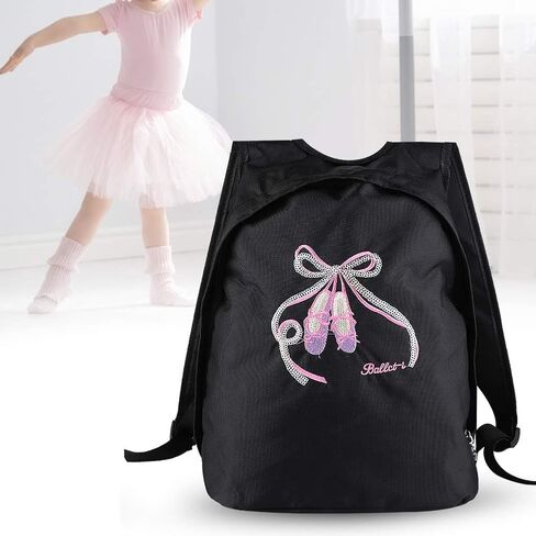 Girls ballet backpack, kids dance sports bag with large capacity and adjustable straps, for ballet dance basketball (Black sequin dance shoes) in Saudi Arabia