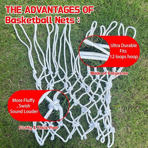 Basketball Net Replacement – Heavy Duty All-Weather Anti-Whip Basketball Hoop Net, 12 Loops, Fits Standard Indoor & Outdoor Rims,Basketball Accessories, Rim Not Included in Saudi Arabia