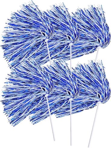 Premium No-Shed Pom Poms Cheerleading - 6/12Pcs Blue White Cheer Pom Poms with Long Baton Handle for Team Spirit, Football Basketball Games, Fan Celebration, Dance, Homecoming in Saudi Arabia