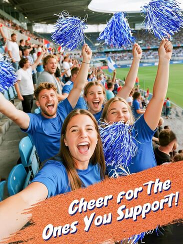 Premium No-Shed Pom Poms Cheerleading - 6/12Pcs Blue White Cheer Pom Poms with Long Baton Handle for Team Spirit, Football Basketball Games, Fan Celebration, Dance, Homecoming in Saudi Arabia