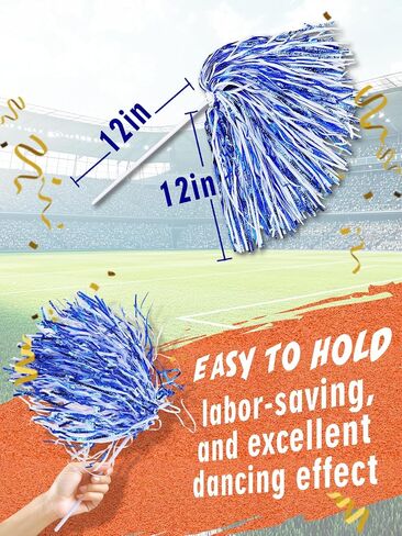 Premium No-Shed Pom Poms Cheerleading - 6/12Pcs Blue White Cheer Pom Poms with Long Baton Handle for Team Spirit, Football Basketball Games, Fan Celebration, Dance, Homecoming in Saudi Arabia