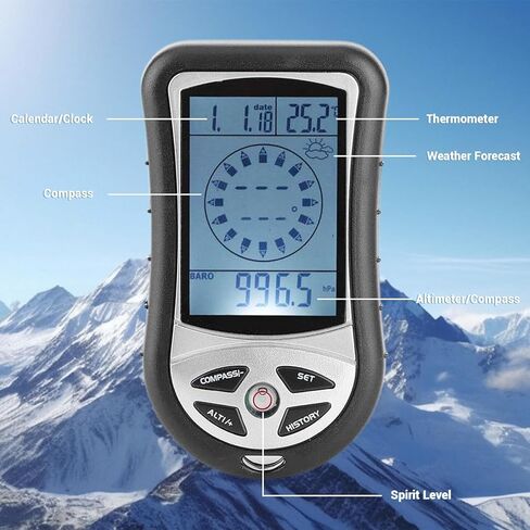 8 in 1 Multifunction Digital Altimeter, Weather Forecast/Altimeter/Compass/Barometer/Spirit Level/Thermometer/Calendar/Clock for Outdoor Hiking, Range -2300-2950ft, 300mbar-1100mbar, 14℉～+140℉ in Saudi Arabia