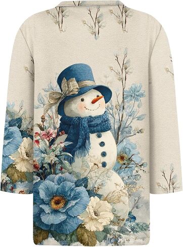 Womens Christmas Shirts Tunic Christmas Printed Pullover 3/4 Length Sleeve Crew Neck Tops Casual Comfortable Blouse in Saudi Arabia