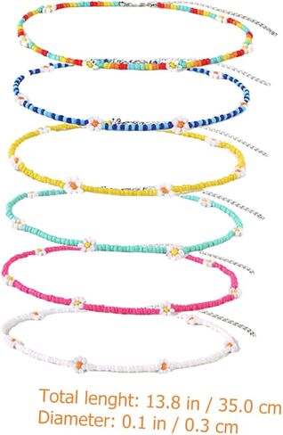 مجموعة GALPADA مكونة من 6 قطع من قلادات الزهور الملونة المزينة بالخرز، قلادات صيفية أنيقة لأسلوب المراهقين لملابس الشاطئ والأزياء اليومية in Kuwait