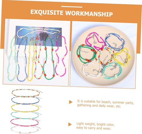 مجموعة GALPADA مكونة من 6 قطع من قلادات الزهور الملونة المزينة بالخرز، قلادات صيفية أنيقة لأسلوب المراهقين لملابس الشاطئ والأزياء اليومية in Kuwait