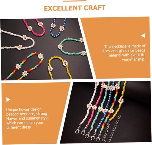 مجموعة GALPADA مكونة من 6 قطع من قلادات الزهور الملونة المزينة بالخرز، قلادات صيفية أنيقة لأسلوب المراهقين لملابس الشاطئ والأزياء اليومية in Kuwait