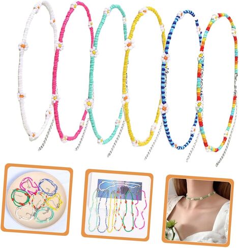 مجموعة GALPADA مكونة من 6 قطع من قلادات الزهور الملونة المزينة بالخرز، قلادات صيفية أنيقة لأسلوب المراهقين لملابس الشاطئ والأزياء اليومية in Kuwait
