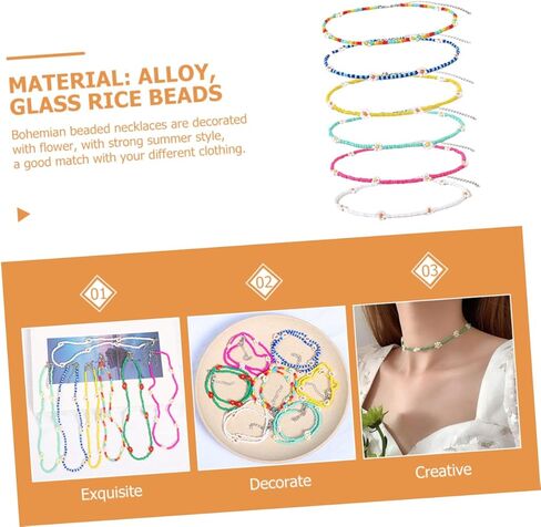 مجموعة GALPADA مكونة من 6 قطع من قلادات الزهور الملونة المزينة بالخرز، قلادات صيفية أنيقة لأسلوب المراهقين لملابس الشاطئ والأزياء اليومية in Kuwait