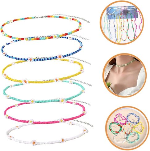 مجموعة GALPADA مكونة من 6 قطع من قلادات الزهور الملونة المزينة بالخرز، قلادات صيفية أنيقة لأسلوب المراهقين لملابس الشاطئ والأزياء اليومية in Kuwait