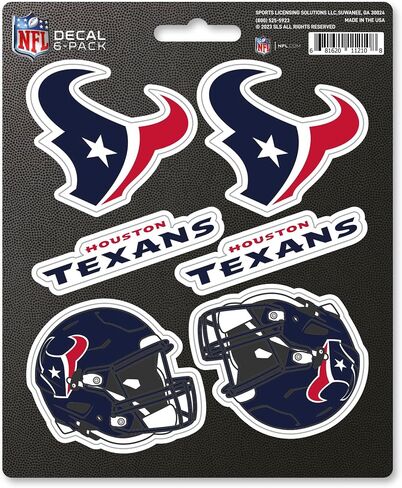 NFL 6-Piece Decal Set by FANMATS - Gift for Football Fans - Works on Hard Surfaces Around Home, Automotive, Personal Items (Houston Texans) in Saudi Arabia