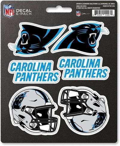 FANMATS 39519 NFL - ملصق Carolina Panthers 6 قطع - يعمل على الأسطح الصلبة - للمنازل والسيارات والشاحنات وسيارات الدفع الرباعي والأشياء الشخصية وأجهزة الكمبيوتر المحمولة والهواتف المحمولة | أزرق | 5 × 6.25 بوصة | 6 شعارات/علامة نصية مختلفة in Saudi Arabia