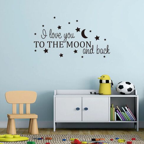 I Love You to The Moon and Back Wall Stickers - Removable Vinyl Decals for Children's Bedrooms, Family Playrooms, and Classroom - DIY Graphic Arts to Inspire and Decorat (Black-JZY029-to moon) in Saudi Arabia
