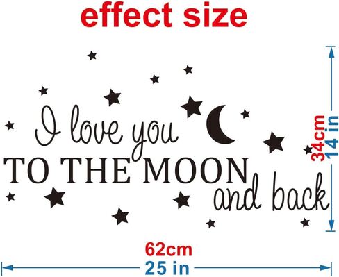I Love You to The Moon and Back Wall Stickers - Removable Vinyl Decals for Children's Bedrooms, Family Playrooms, and Classroom - DIY Graphic Arts to Inspire and Decorat (Black-JZY029-to moon) in Saudi Arabia