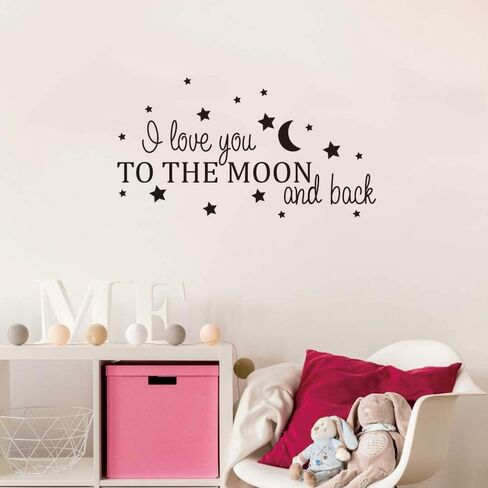 I Love You to The Moon and Back Wall Stickers - Removable Vinyl Decals for Children's Bedrooms, Family Playrooms, and Classroom - DIY Graphic Arts to Inspire and Decorat (Black-JZY029-to moon) in Saudi Arabia