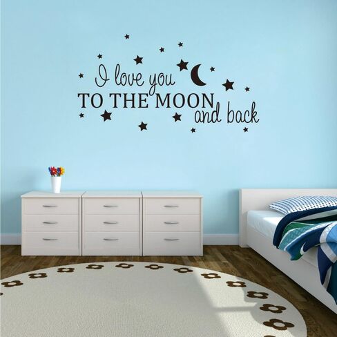 I Love You to The Moon and Back Wall Stickers - Removable Vinyl Decals for Children's Bedrooms, Family Playrooms, and Classroom - DIY Graphic Arts to Inspire and Decorat (Black-JZY029-to moon) in Saudi Arabia