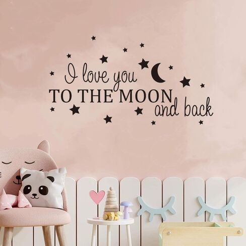 I Love You to The Moon and Back Wall Stickers - Removable Vinyl Decals for Children's Bedrooms, Family Playrooms, and Classroom - DIY Graphic Arts to Inspire and Decorat (Black-JZY029-to moon) in Saudi Arabia