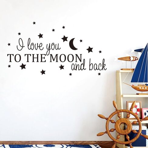 I Love You to The Moon and Back Wall Stickers - Removable Vinyl Decals for Children's Bedrooms, Family Playrooms, and Classroom - DIY Graphic Arts to Inspire and Decorat (Black-JZY029-to moon) in Saudi Arabia