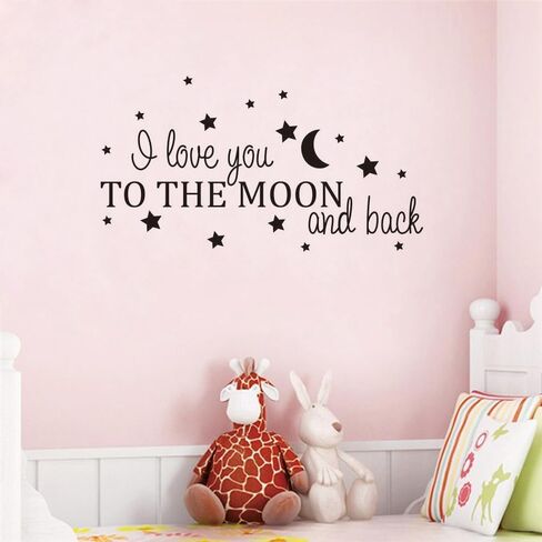 I Love You to The Moon and Back Wall Stickers - Removable Vinyl Decals for Children's Bedrooms, Family Playrooms, and Classroom - DIY Graphic Arts to Inspire and Decorat (Black-JZY029-to moon) in Saudi Arabia