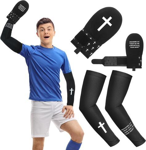 Geyoga Christian Sport Set Sliding Mitt and Cross Arm Sleeve Baseball Religious Glove Sliding Mitt Cooling Arm Sleeves in Saudi Arabia