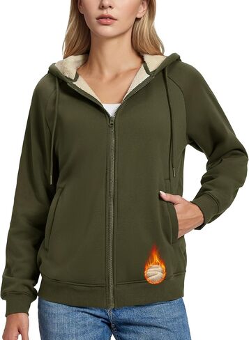 MAGCOMSEN Women's Zip Up Hoodies Sherpa Fleece Lined Sweatshirts Hooded Winter Coat Thick Warm Jackets Casual Cold Weather in Saudi Arabia