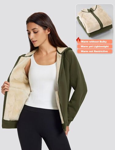 MAGCOMSEN Women's Zip Up Hoodies Sherpa Fleece Lined Sweatshirts Hooded Winter Coat Thick Warm Jackets Casual Cold Weather in Saudi Arabia
