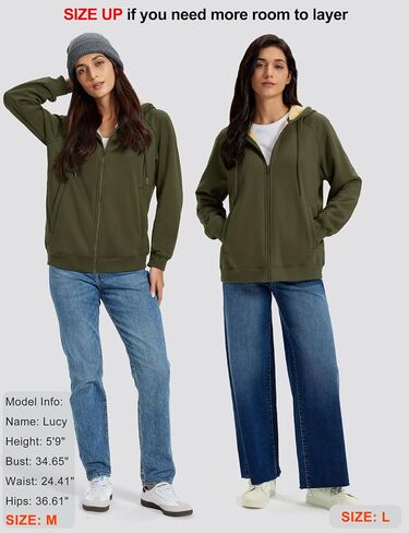MAGCOMSEN Women's Zip Up Hoodies Sherpa Fleece Lined Sweatshirts Hooded Winter Coat Thick Warm Jackets Casual Cold Weather in Saudi Arabia