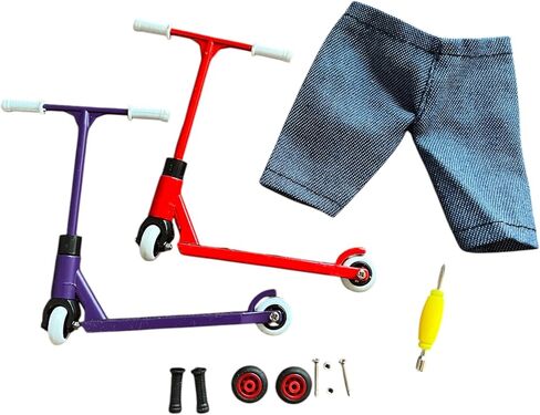 2 Packs Pro Finger Scooter Set, Alloy Mini fingerscooter, Red and Purple, 3.2x3x2.2 inches-Metal Finger Stunt wth fingerpants and Replace Accessories in Saudi Arabia