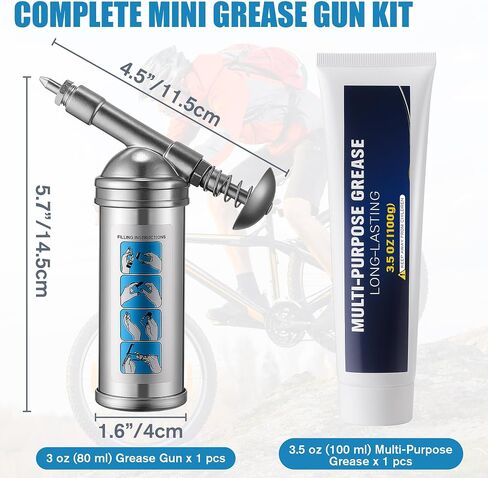Mini Grease Gun with High Performance Bicycle Grease, Small Lubricant Gun with Nozzle, Bicycle Lubricant and Lube Kit 100g for Bike, Pedals, Bearings, and Chains, 3oz Cartridges in Saudi Arabia