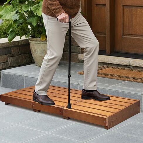 Outdoor Steps 3.5'' Height, Wooden Step Platform 35" Length, Step Stool with Non Slip Pads, Step Stools for Bed, Wooden Platform for Bathroom, Kitchen, Bed, Dark Brown in Kuwait