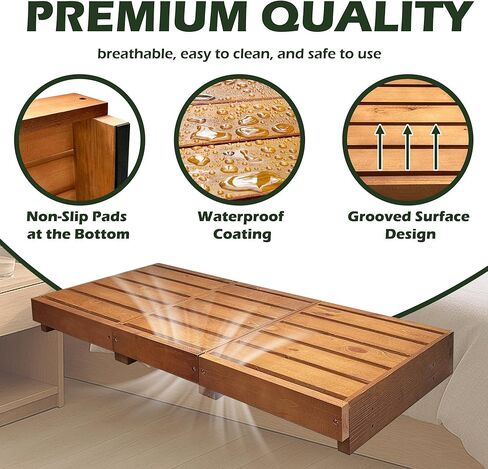 Outdoor Steps 3.5'' Height, Wooden Step Platform 35" Length, Step Stool with Non Slip Pads, Step Stools for Bed, Wooden Platform for Bathroom, Kitchen, Bed, Dark Brown in Kuwait