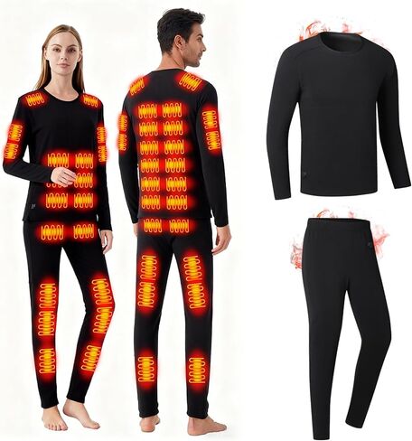 Heated Thermals Underwear Men Women: 42 Heating Zones Electric Thermal Long Johns Pants Set USB Base Layer in Saudi Arabia