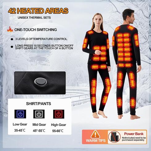 Heated Thermals Underwear Men Women: 42 Heating Zones Electric Thermal Long Johns Pants Set USB Base Layer in Saudi Arabia
