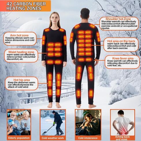Heated Thermals Underwear Men Women: 42 Heating Zones Electric Thermal Long Johns Pants Set USB Base Layer in Saudi Arabia