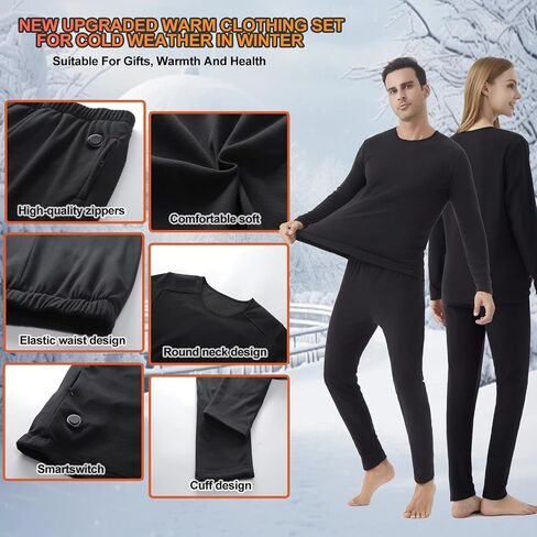 Heated Thermals Underwear Men Women: 42 Heating Zones Electric Thermal Long Johns Pants Set USB Base Layer in Saudi Arabia