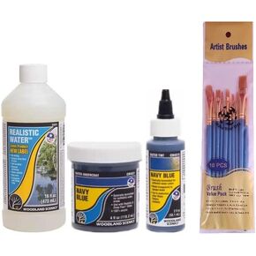 Make Your Day Woodland Scenics Realistic Water, Navy Blue Water Undercoat, and Navy Blue Water Tint (Pack of 3) Paintbrushes