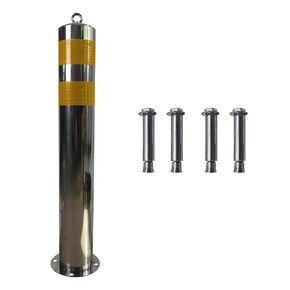 ASTAMOTOR 32inch Safety Bollard Post Pipe Cover Parking Barrier Block for Garage Lot with 4 Mount Holes & Bolts, Stainless Steel, 1 Pack