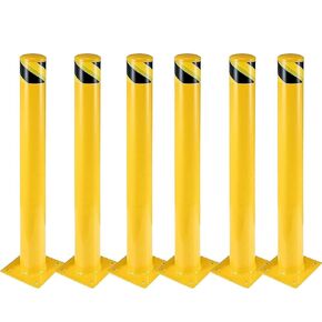 6 Pcs Safety Bollard,42 Inch High Heavy-Duty Yellow Safety Bollard Steel Posts,4.5 Inch Diameter,Safety Bollard with 16 Anchor Bolts - Ideal for Traffic Control, Driveway Barriers,Parking Poles