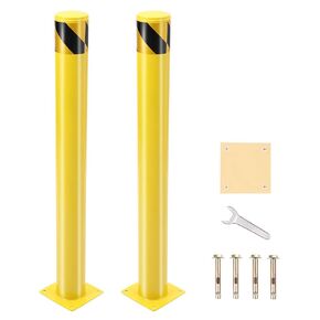 GAOMON Safety Bollard Post, 36 Inch Steel Parking Bollards with 4 Anchor Bolts, 4.5 Inch Diameter Security Traffic Barrier Post for Parking Lot Warehouse Driveway Sidewalk, 2 Packs