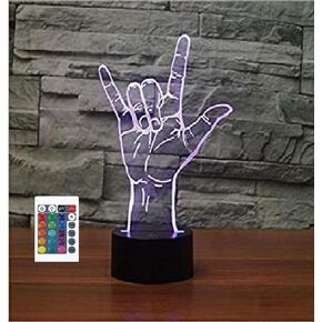 FXUS 3D I Love You Sign Night Light Powered Remote Control Touch 16 Color Change LED Table Desk Lamp Home Decoration Toy Birthday Xmas Kid Children Gift
