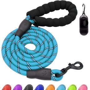 Dog Leash Heavy Duty, 4/5/6FT Reflective Rope Dog Leash with Soft Padded Handle, Strong Dog Leashes for Small Medium Large Breed Dogs with Poop Bag Holder, 6'*1/2'', Black