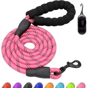 Dog Leash Heavy Duty, 4/5/6FT Reflective Rope Dog Leash with Soft Padded Handle, Strong Dog Leashes for Small Medium Large Breed Dogs with Poop Bag Holder, 6'*1/2'', Black
