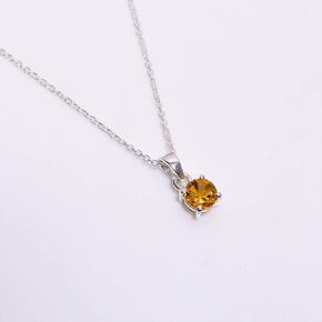 GEMKORA™ Natural Citrine Round Shape Gemstone Cabochon Pendant Gift Jewelry in 925 Sterling Silver, Chakra Healing Crystal, Birthstone, Birthday Gift 18 inch